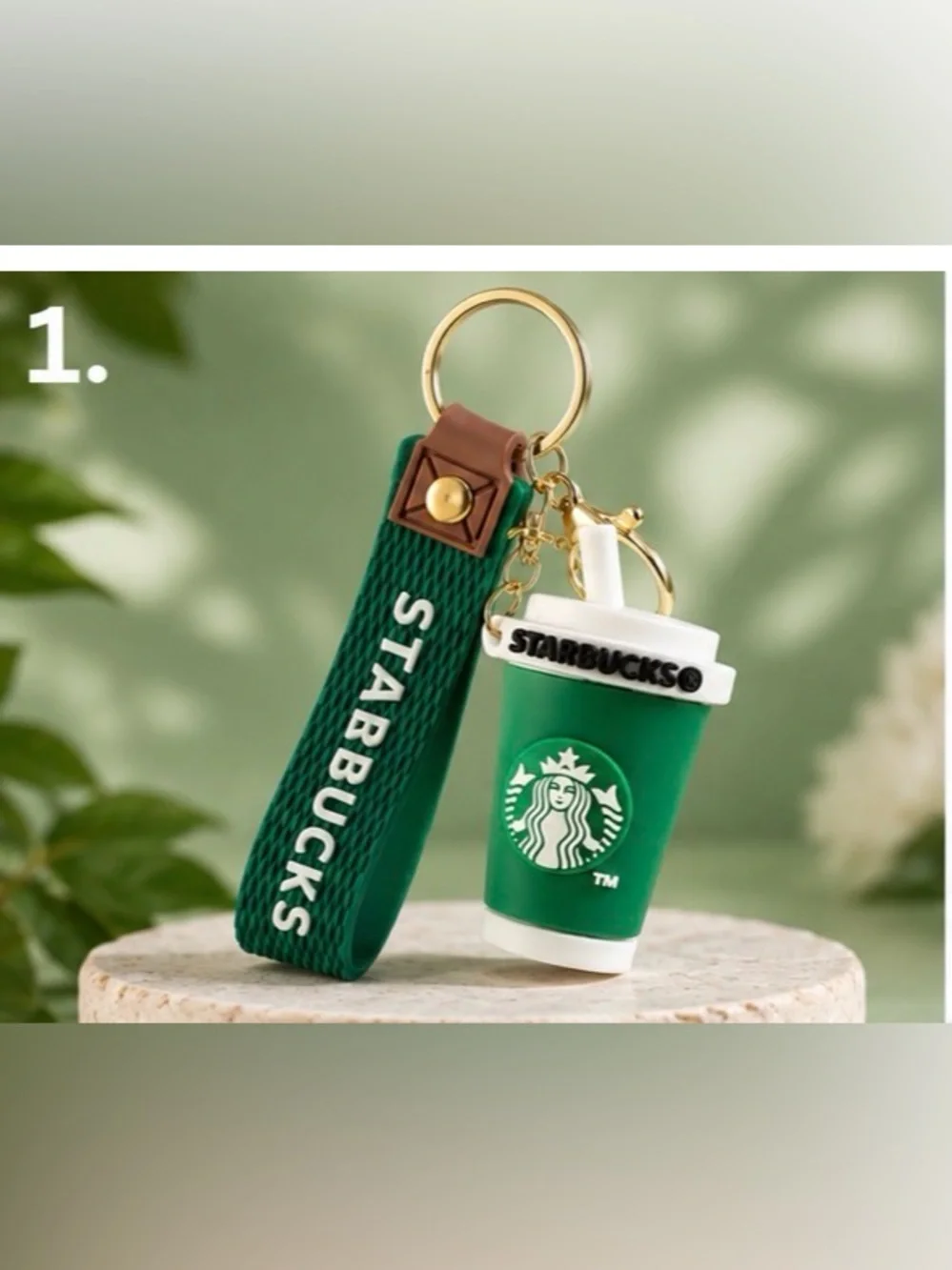 Mini Cup Keychain with Green Woven Strap